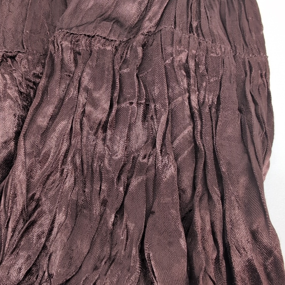 Cache Brown Crinkle Broomstick Midi Skirt Sequin Embroidered Waist Boho Womens 2 - Picture 11 of 11